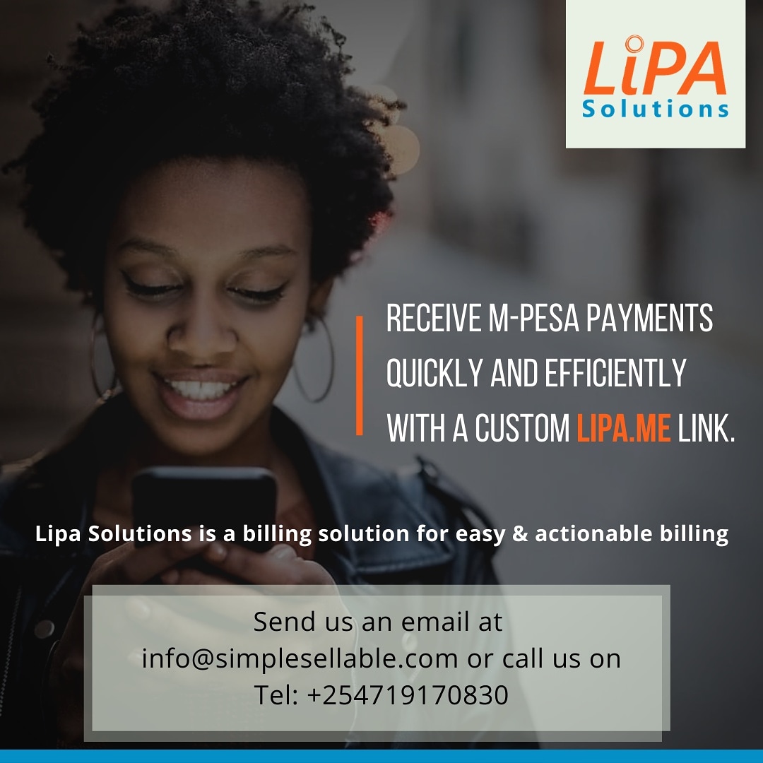 SimpleSellable's tweet photo. Now customers can pay you simply by clicking on link on your website with Lipa Solutions M-pesa integration. Add the link to your website or social media page and receive payments conveniently. Learn more at https://t.co/ZT8NATaqmB https://t.co/S9qxBomJvK