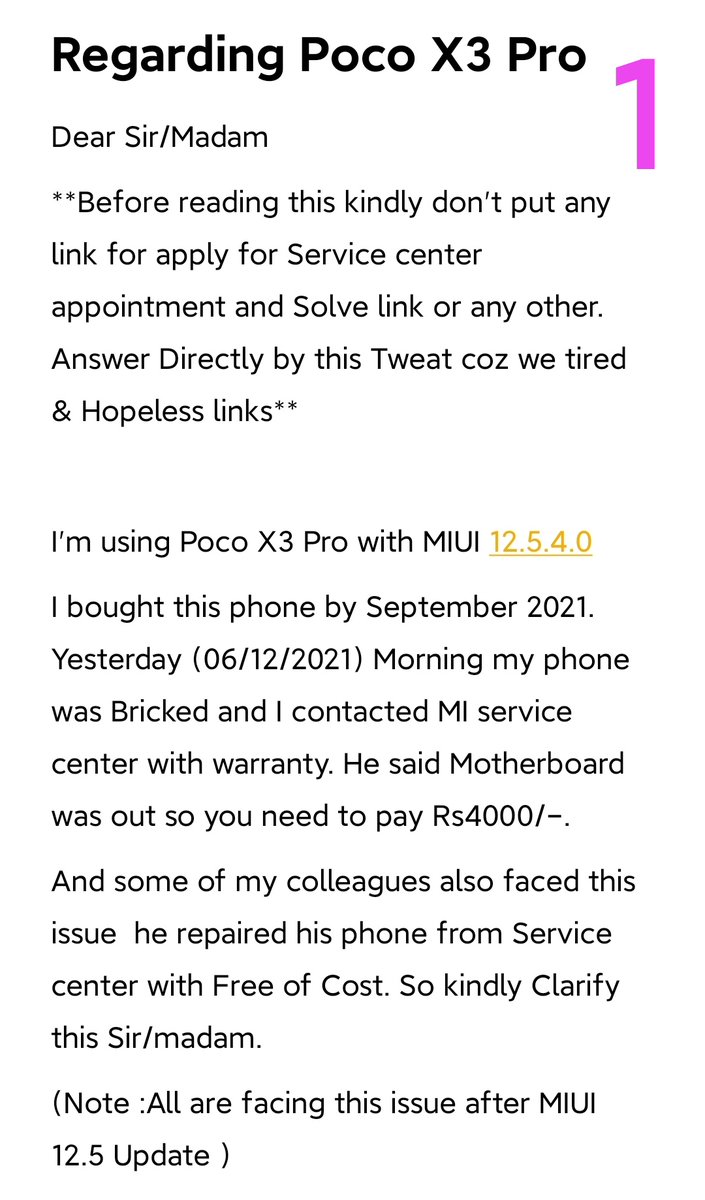 pkamworld's tweet photo. Dear Sir/Madam,
Subject : POCO X3 PRO BRICKS ISSUE
Kindly Read These Attachments and Respond. @alvintse @MiIndiaSupport @XiaomiIndia @IndiaPOCO @POCOSupport @POCOGlobal https://t.co/hPk43vVJUz