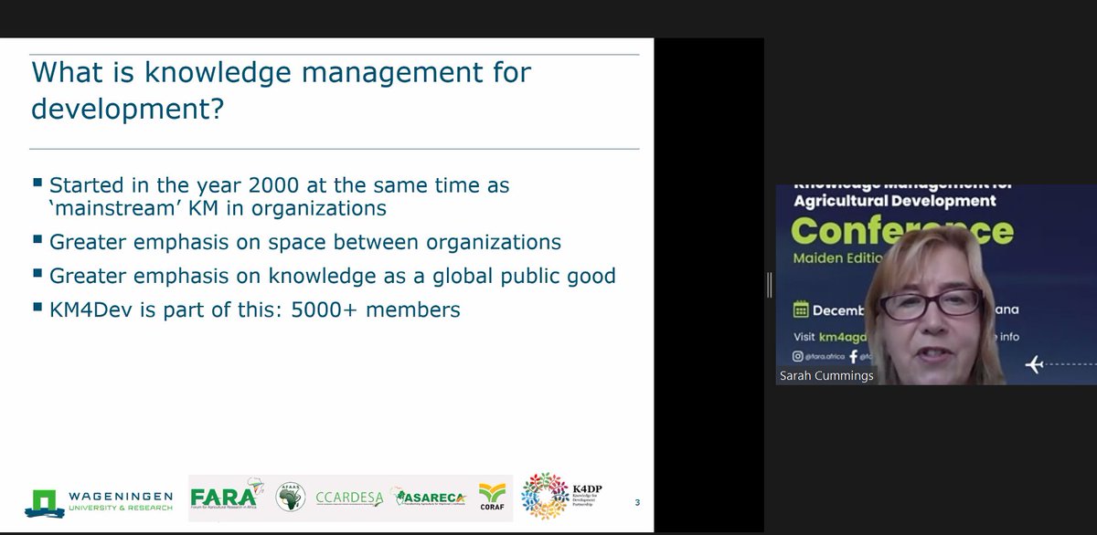 ElizabethAsiimw's tweet photo. Keynote address by Dr @sarahcummings titled "A sixth generation of knowledge management for development? Implications for agriculture in Africa"
Dr Cummings is a leading voice of the global Knowledge Management Community (@KMforDEV ) & Director at the #K4DP
#KM4AgDChallenge https://t.co/cmWS8isvFq