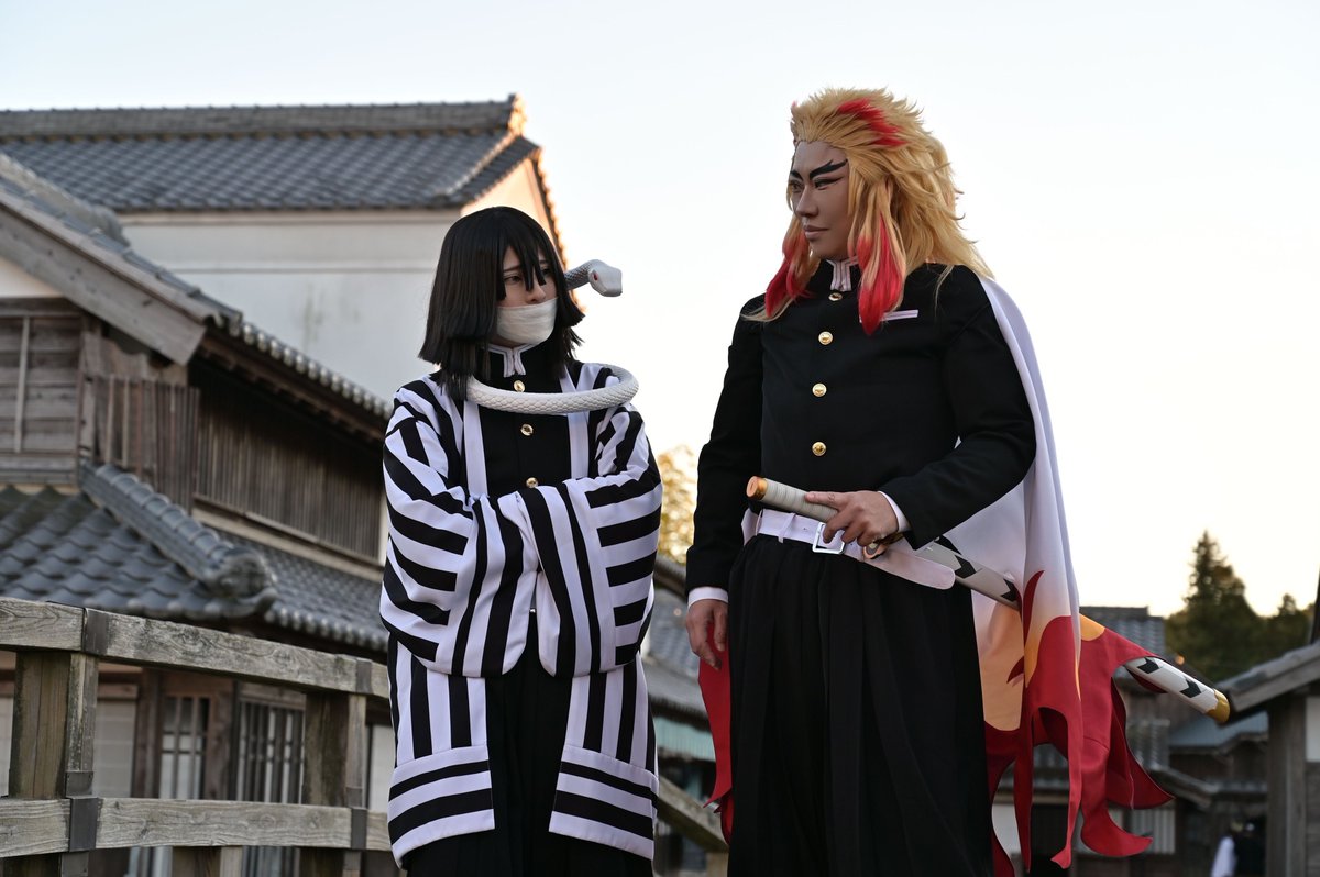 0418Un's tweet photo. ⚠️Cosplay
鬼滅の刃👹

---------------------------

例えば。こんな日々も＿＿🔥🐍

----------------------------

#ワープステーション江戸
#麗yers
※特別な許可を得て撮影しております

🐍……猫吉
🔥……汐
photo📷…隠の兄貴 https://t.co/sJtezoUXPC