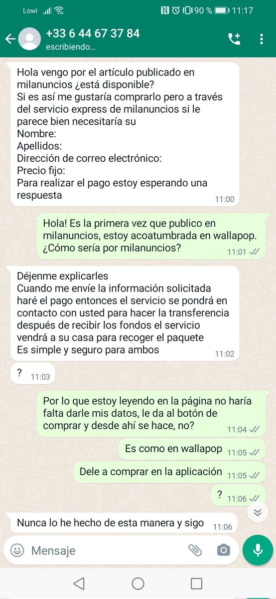 mamajartible's tweet photo. ⚠️OJOCUIDAO⚠️
He puesto un anuncio en milanuncios y este número se pone en contacto conmigo, dice que le de mis datos para hacerlo por milanuncios express. Apestaba a timo de lejos. ¿No quieres datos? Pues ahí tienes datos https://t.co/GyNf4nMDf5