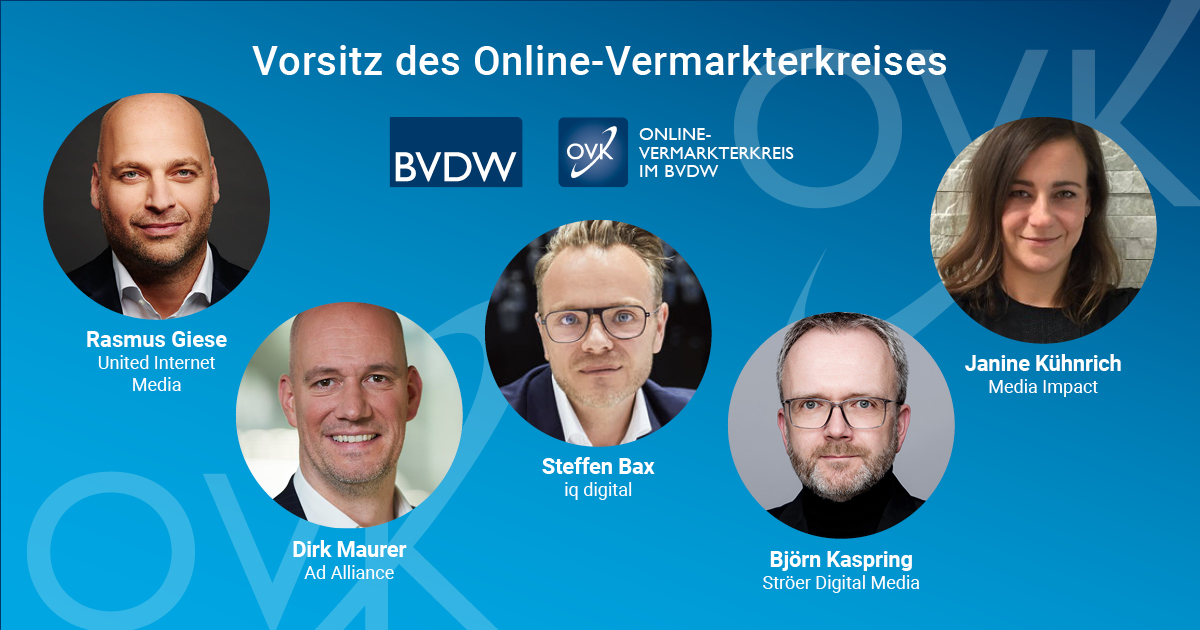 Der neue Vorstand des Online-Vermarkterkreises (OVK) im BVDW steht fest! Wir freuen uns auf die Zusammenarbeit und bedanken uns bei den Vorständen, die nicht nochmal angetreten sind.

Mehr Infos: bit.ly/3rEBp8x
#digitalexperten #bvdw