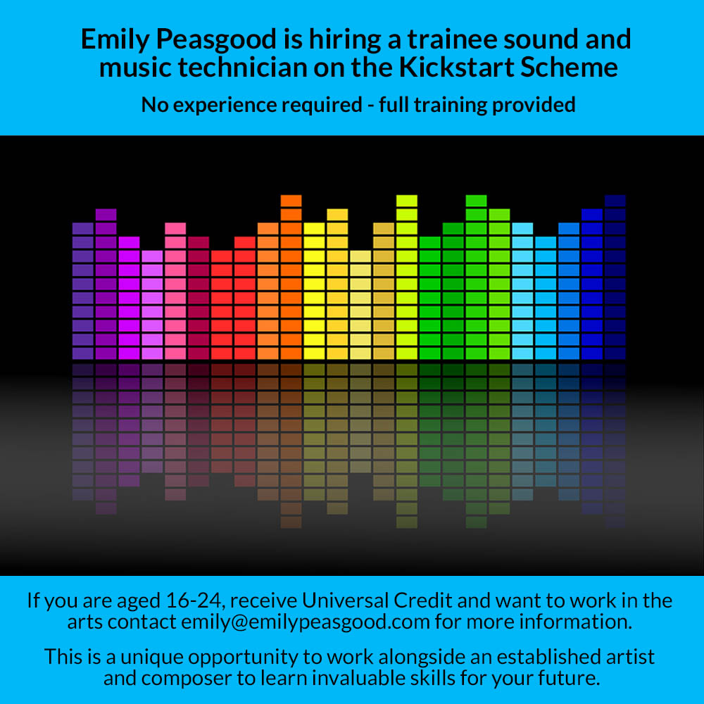 EmilyPeasgood's tweet photo. If you know any young people that might be interested in these roles, please contact emily@emilypeasgood.com - they start in January, and no experience is required as I will train them in full. #Kickstart #Ramsgate #ArtistAssistant #FieldRecordist https://t.co/z6bWyAPTR7
