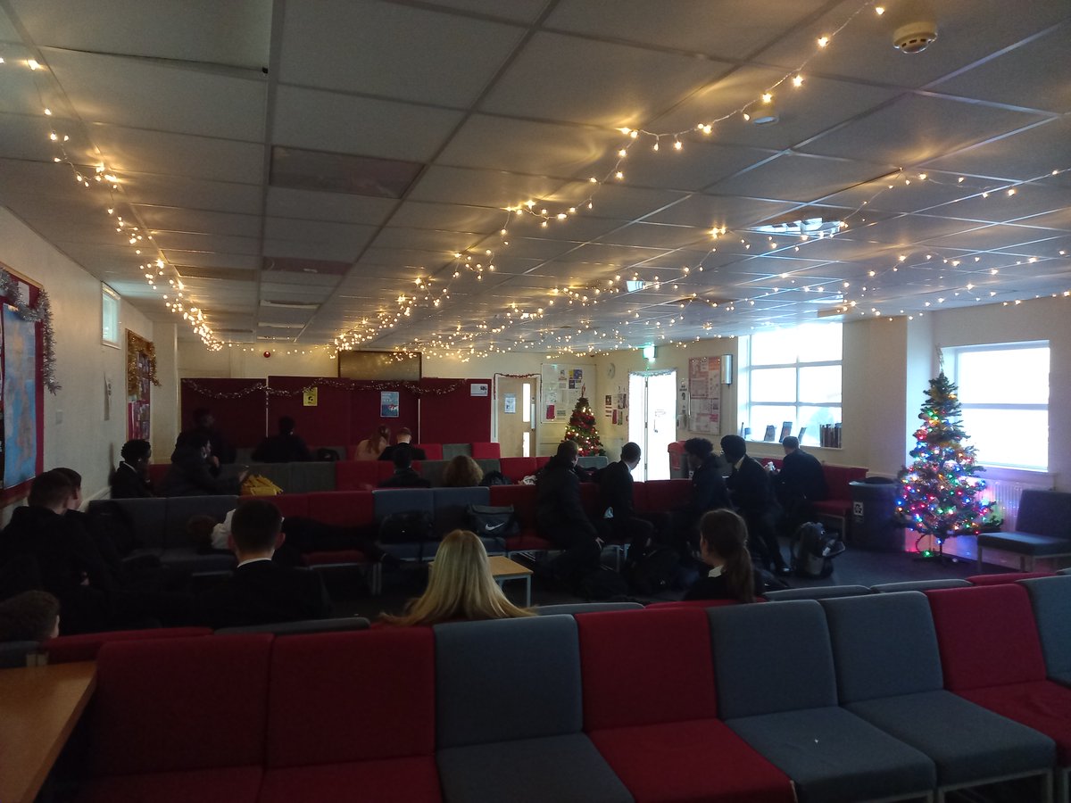 CryptSixth's tweet photo. The #CryptSixthForm Student Executive team have been busy decorating the common room and the Christmas tree in the Crush Hall finished with our traditional tree topper! #CryptChristmas https://t.co/b7xlHNe35X