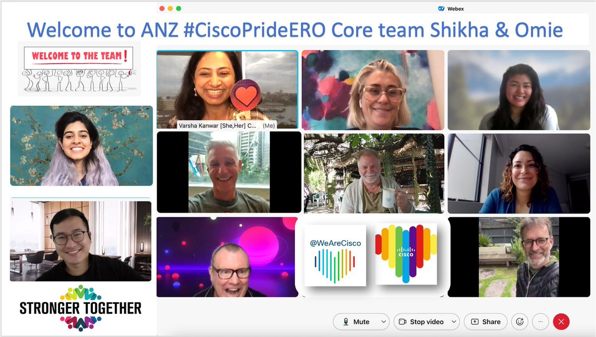 VarshaKanwar's tweet photo. #ThankfulTuesday vibes ๐ with @CiscoANZ #CiscoPrideERO, reflecting and celebrating #MomentsThatMatter from 2021 and welcoming Shikha & Omie to the core team at our #LifeOnWebex pre-holiday monthly sync-up. #WeAreCisco #AllyshipMatters #LoveWhereYouWork @Thedigger68 @morlebsmum https://t.co/cIerl8B6Kj