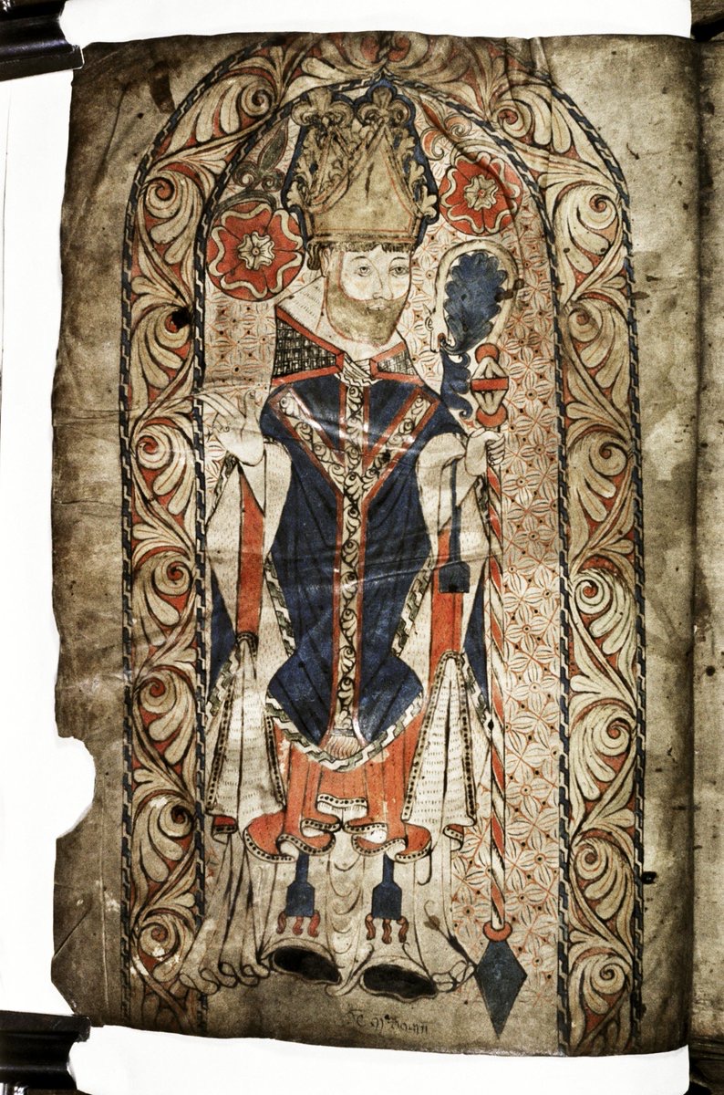 7 Dec 520: #Irish hagiographical schemes say St Colmcille or Columba - "the dove of the church" - was born #otd 

Associated with #Donegal, #Derry &amp; #Iona, he is one of the three patrons of #Ireland 

(Bodleian Library Oxford MS. Rawl. B. 514)