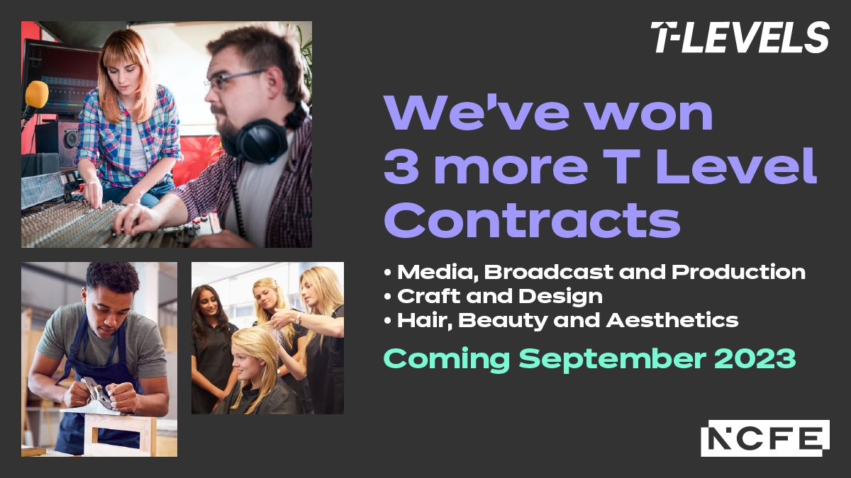 NCFE's tweet photo. We’ve won our 7th, 8th, and 9th T Levels contracts!
Find out more: https://t.co/69kxSalkkq
#TLevels #CreativeAndDesign #HairAndBeauty
@VTCT_uk @TLevels_govuk https://t.co/0psKb8Su1i