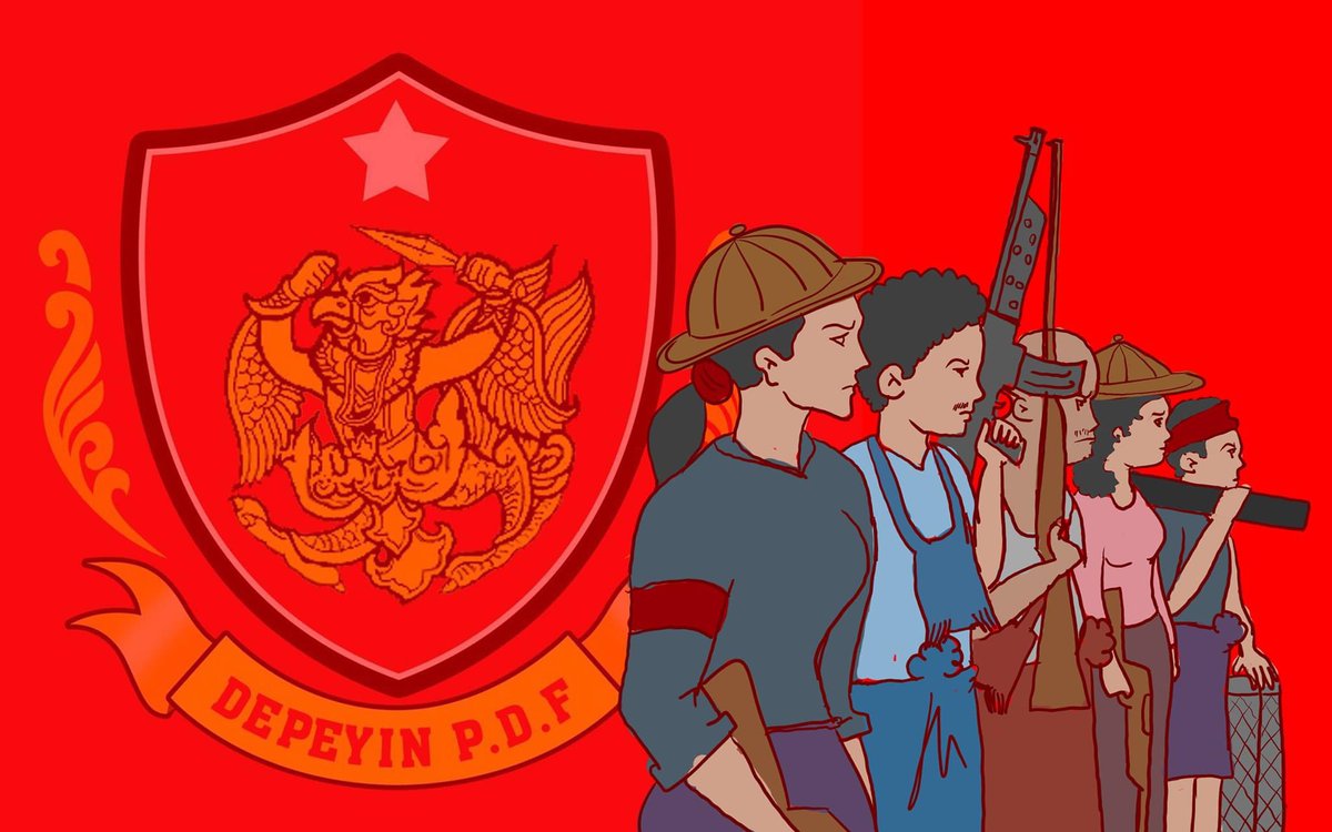Haruonchill's tweet photo. Depeyin-PDF and its allies ambushed the military camp in #Sagaing’s #Depayin town at 7am on Dec7. The clash lasted about 2hrs, leaving 50 junta troops dead and fascist Junta used 2 gunships to conduct AirStrikes, KILLING one PDF member &amp; injuring another.
#WhatsHappeningInMyanmar https://t.co/IP0Vour8eH