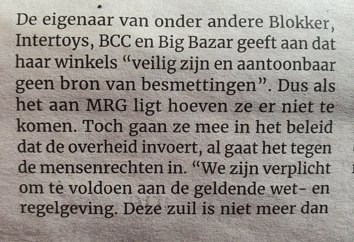 the_pronouncer's tweet photo. Mirage Retail Group (o.a. Blokker, Intertoys, Big Bazar, BCC) gaat mee in het beleid van de overheid ook al gaat dit TEGEN DE MENSENRECHTEN IN!
(Bron: @AndereKrant)
#boycotBCC #boycotBlokker #BoycotIntertoys #BoycotBigBazar #apartheid
De MRG zijn dus gewoon oorlogsmisdadigers https://t.co/JChv2jJJa1