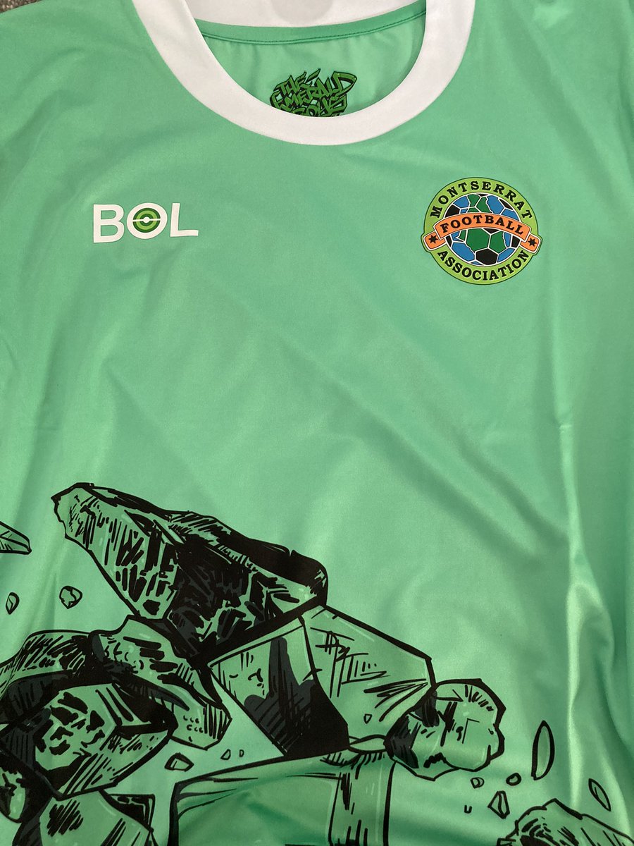 keithodwyer's tweet photo. Stormy weather outside but a taste of the Caribbean inside thanks to @footballkitbox with this home jersey for @Montserrat_FA made by @BolFootball https://t.co/k6fb5nCLiv