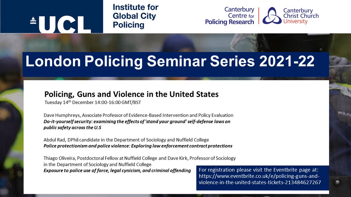 You are warmly invited to the 
@IGCP_UCL <a href="/CCCUPolRes/">CCPR</a> 
'London Policing Seminar Series'. PLEASE SHARE 
The seminar is entitled 'Policing Guns and Violence in the USA'?' Tuesday 14th December, 14:00-16:00 GMT(on zoom)