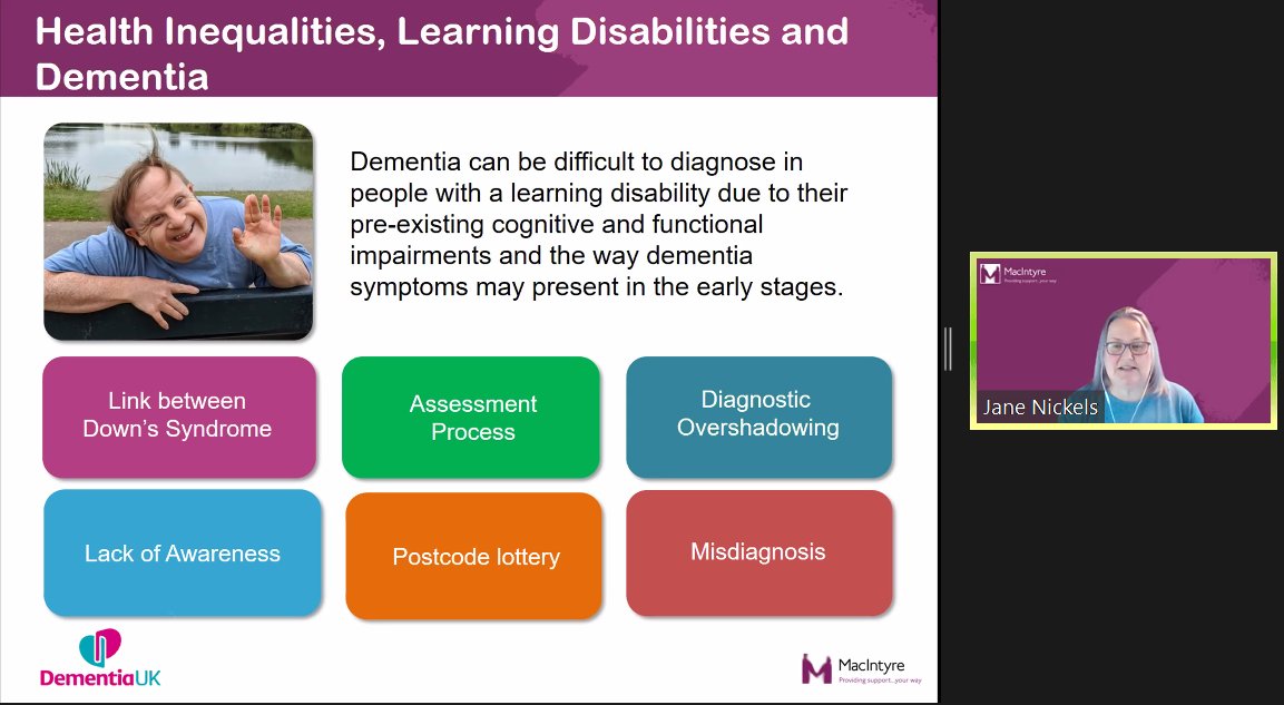 rcpsychCCQI's tweet photo. Great presentation on learning disabilities and #dementia by Jane Nickels, Learning Disabilities Admiral Nurse from @meetmacintyre at the #MSNAP special interest day on equality of access to #memoryservices https://t.co/n4fOwsenEb