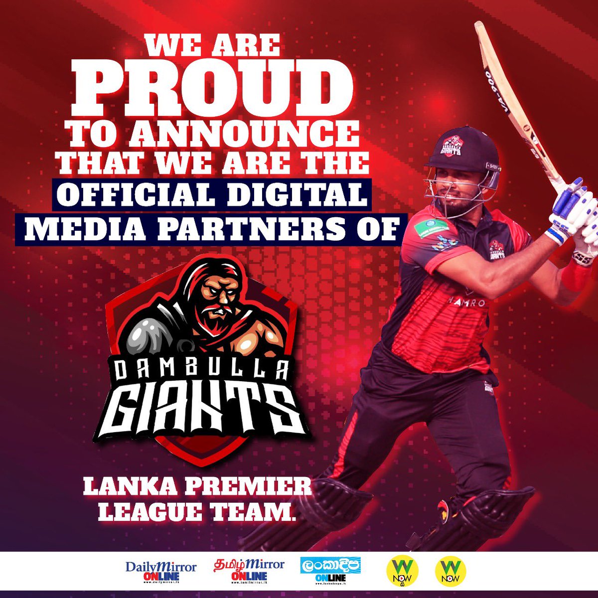 Tamilmirror's tweet photo. The Official Digital Media Partners for the โDambulla Giantsโ Lanka Premier League Team.
@dambullagiants_ @LPLT20 @OfficialSLC @Q_KhanOfficial @RajapaksaNamal
#DigitalMediaPartners #SocialMediaPartners #LPL #LankaPremierLeague #DambullaGiants #Cricket #Sports #SportsNews https://t.co/ez9aCz3Keq