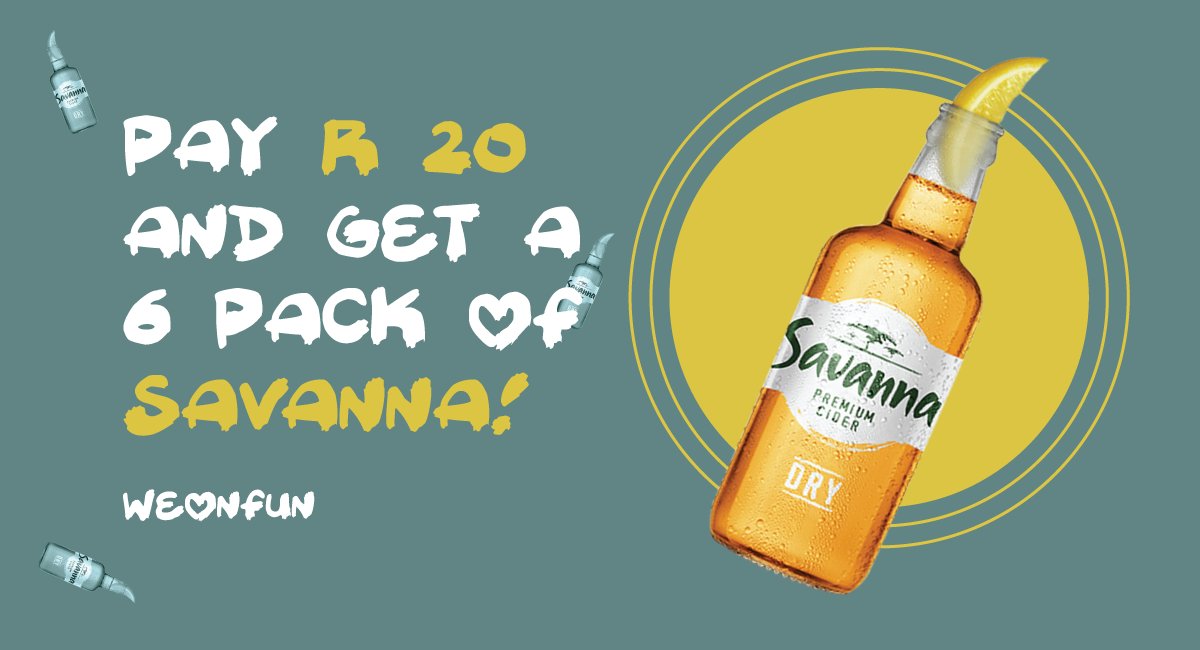 Weonlabs's tweet photo. You can get a 6-pack of Savanna Dry on #Weonfun by contributing a minimum amount of R20. First come first serve. RT🙏

Check pinned tweet &amp; Register - https://t.co/trqBjxy5r0

#PodcastAndChill #HONOR50 Faith Nketsi Range Rover Black Twitter Capitec MacG https://t.co/mxISmGffP7