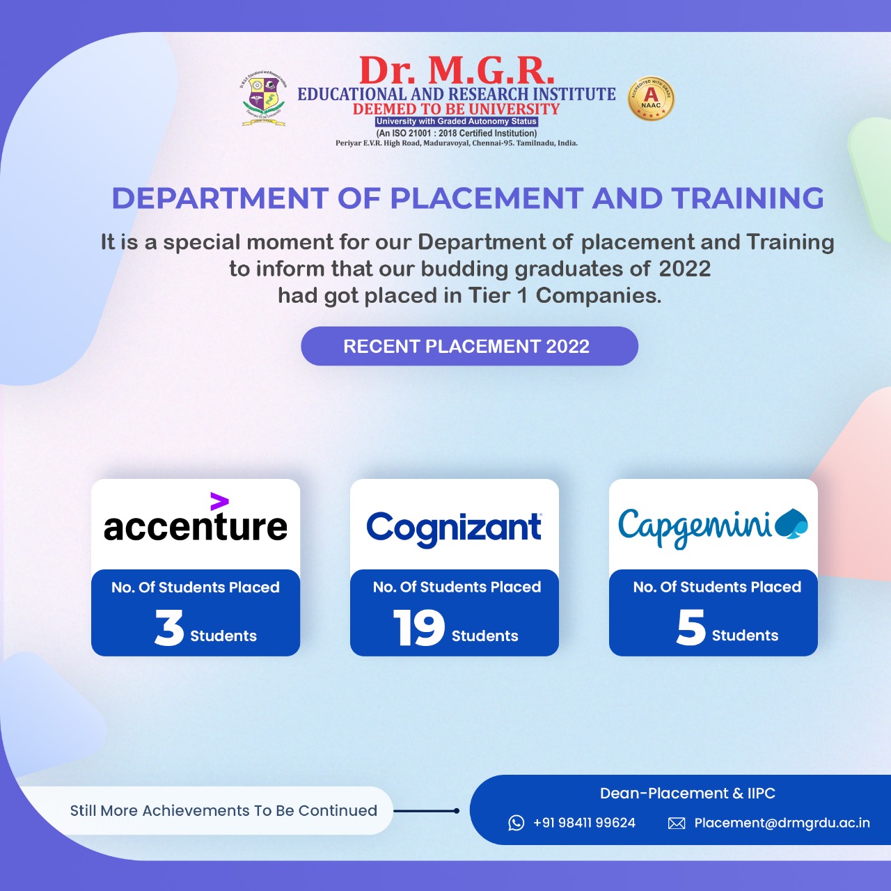 Dr.MGR E&amp;R Institute on X: &ldquo;MGRERI Recent Placement. Placement 