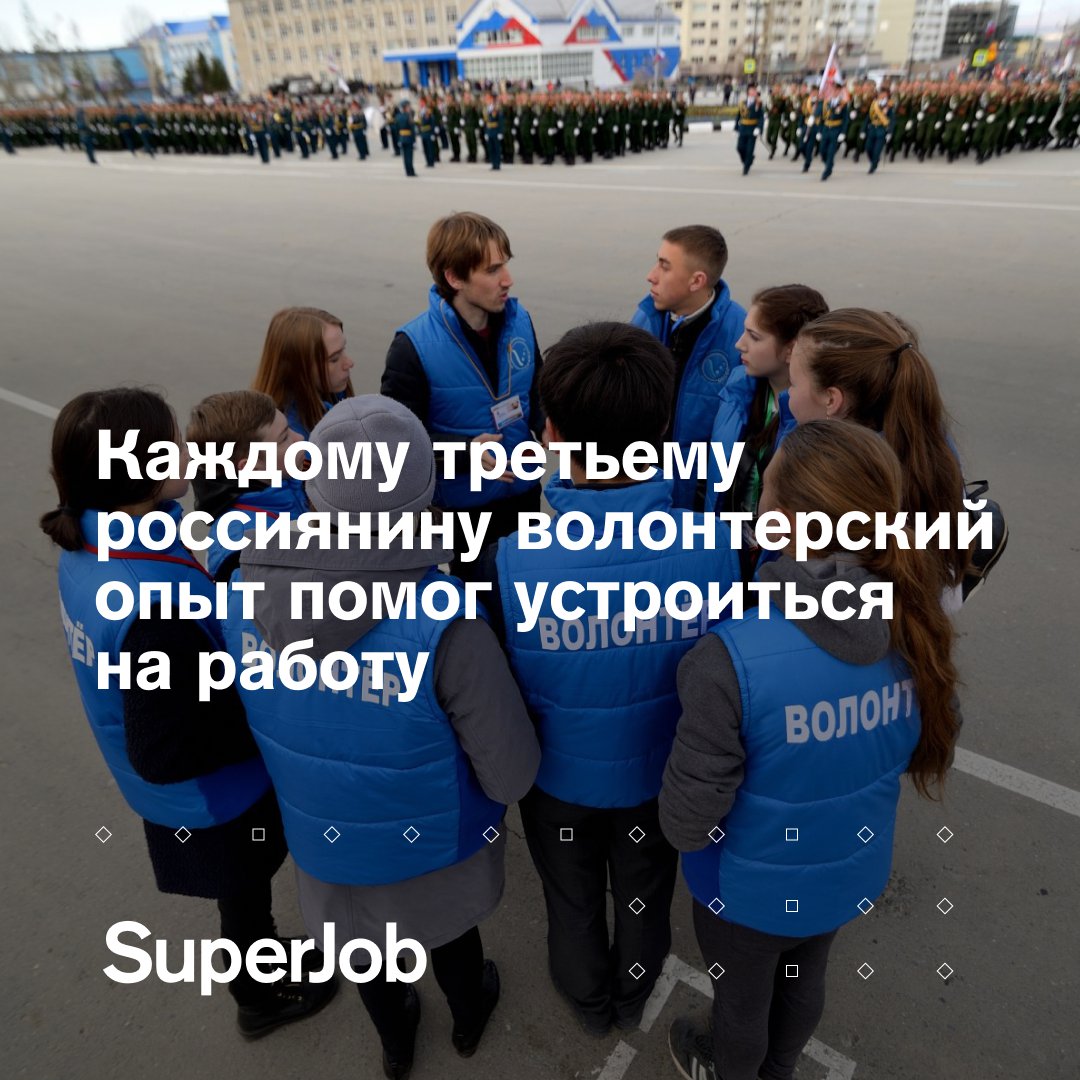 Не хотите работать бесплатно? Говорят, это поможет устроиться в престижную компанию🤩

Superjob провёл исследование и выяснил, что 26% россиян хотя бы раз жизни были волонтером. Каждый третий из них заявил, что это помогло выйти в хорошее место. Подробнее: s-j.su/3mia9