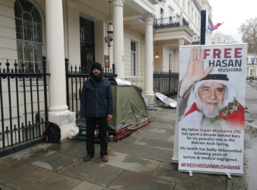 MartynDaySNP's tweet photo. I stand in solidarity with @AMushaima, who is on hunger strike outside the Bahraini Embassy in London to demand the release of Dr. Abduljalil Al-Singace and his father, Hassan Mushaima.

#FreeAlSingace #FreeHassanMushaima https://t.co/I5oxg5TPEM