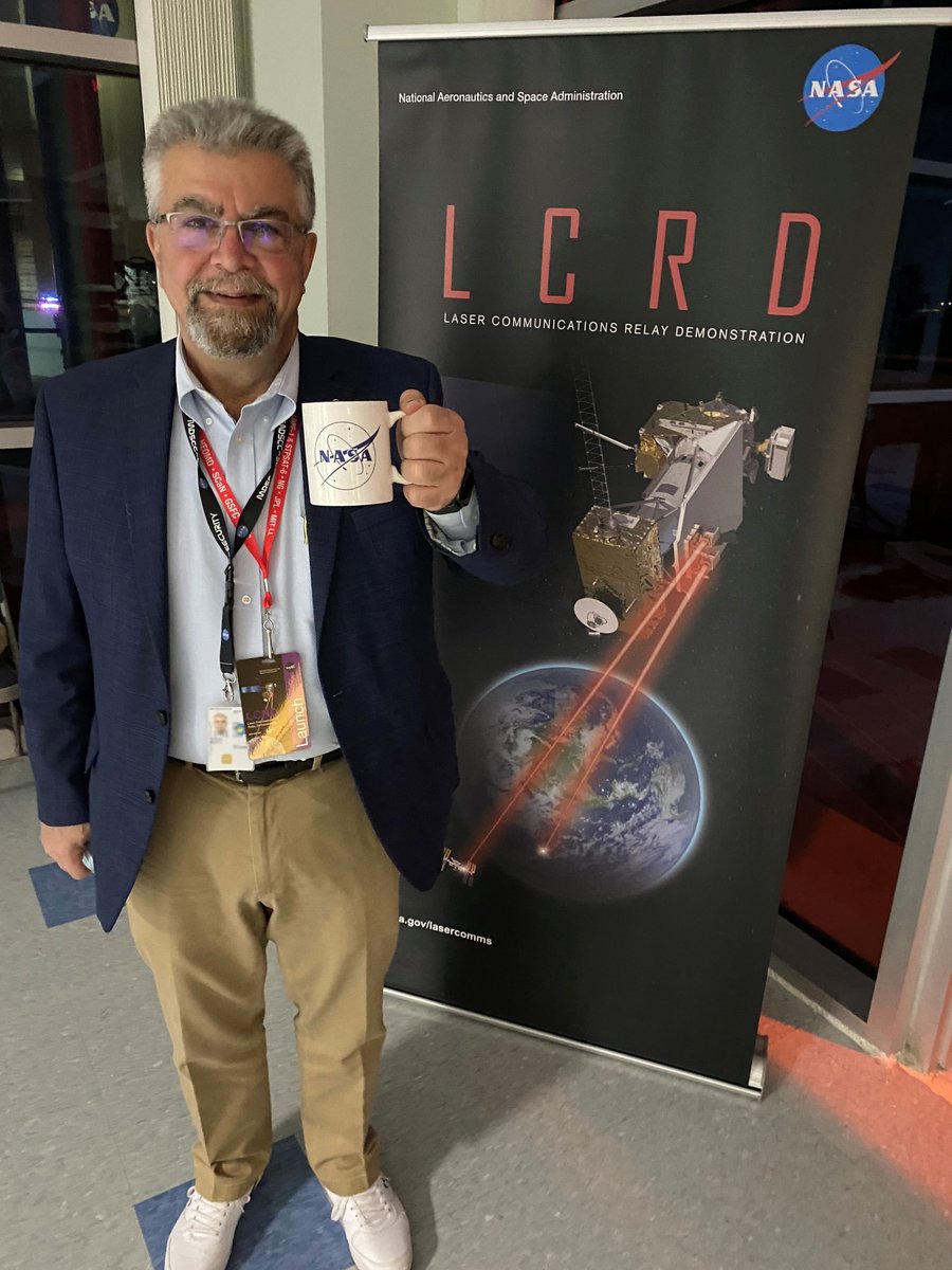 NASASCaN's tweet photo. Today we launched the Laser Communications Relay Demonstration—a @NASAGoddard mission revolutionizing NASA’s space communications. 

@NASA Deputy Associate Administrator for SCaN Badri Younes is enjoying his #LaunchCoffee from @NASAKennedy! #STP3 https://t.co/sG6kKuf1sH