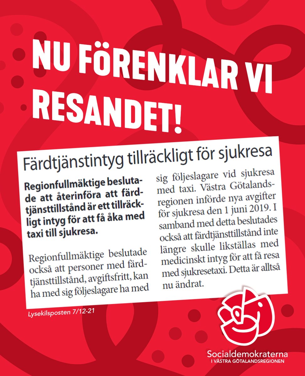 Tillsammans förändrar vi regionen - steg för steg!
Trots motstånd fick vi majoritet för förslaget som nu blir verklighet! Det handlar om rätten att kunna ta sig fram på jämlika villkor. 

Socialdemokratisk politik gör skillnad. 🌹
