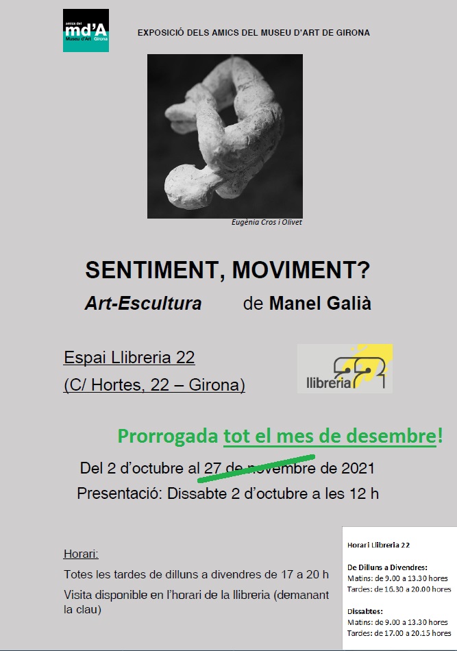 AmicsMdA's tweet photo. Prorroguem l'exposició "SENTIMENT, MOVIMENT?" de Manel Galià a la Llibreria 22, i podrem seguir-ne gaudint tot el mes de desembre!
#exposició #prorrogada #escultura https://t.co/coI5C3ZfH3