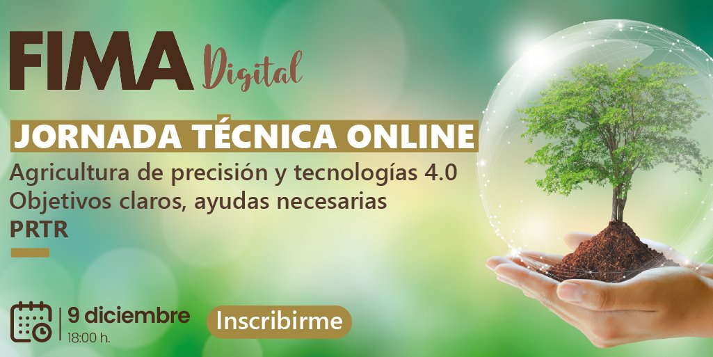 48 horas para que comience la segunda Jornada Digital #FIMA2022. ¿Aún no te has registrado?  👉bit.ly/3cHjxAU .¿Le apetecería saber más  de la Agricultura de precisión y tecnologías 4.0? FECHA: 9 de diciembre a las 18:00 h.
