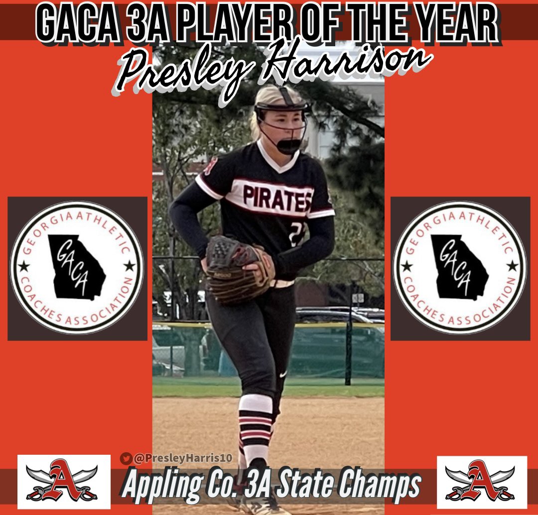 Im very honored 2 B chosen the 3A POY from the  <a href="/GACASoftball/">GACA Softball</a> ! This year has been a super fun experience! Thank you 🏴‍☠️🥎 coaches and teammates for believing and sharing the💎with me! ❤️ y’all! <a href="/linztillman1/">Linsey Tillman</a> <a href="/Weave74/">Bryan A. Weaver</a> <a href="/Michaelin_KK1/">KK</a> @ApplingSporTalk <a href="/ApplingSchools/">Scarlett Miles Copeland</a> <a href="/OfficialGHSA/">GHSA</a>
