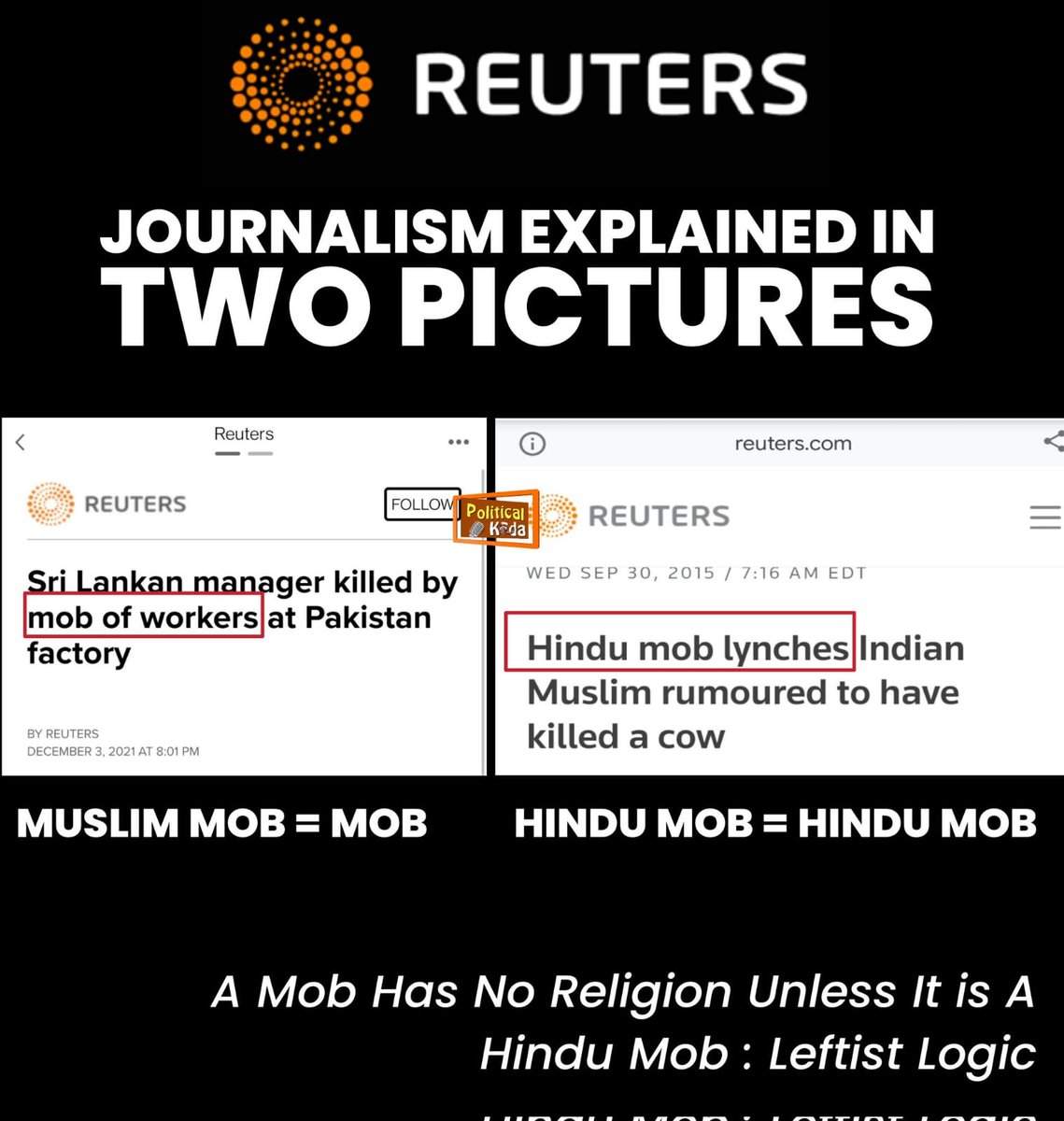 guddudgudman's tweet photo. #Reuters #Prestitutes #LeftistIdiots #Liberandus #Sickojournalists
#Hinduhaters #SickmindNewsEditors
@Reuters @ReutersAsia
See The Double Standards Of These Prestitutes .... https://t.co/i4cK0Be4T7
