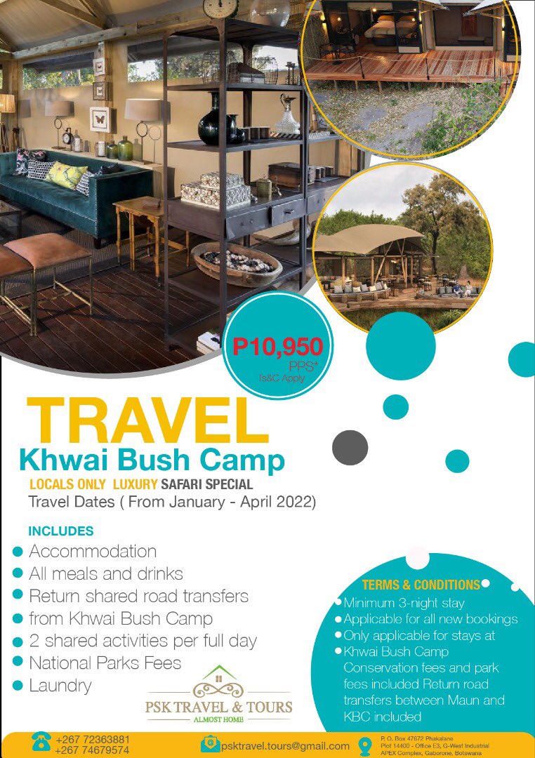 PskTours's tweet photo. Plan well with us at affordable rates and follow us on all our social media platforms for more exiting deals. #PushaBW https://t.co/WEqjXKw2RM