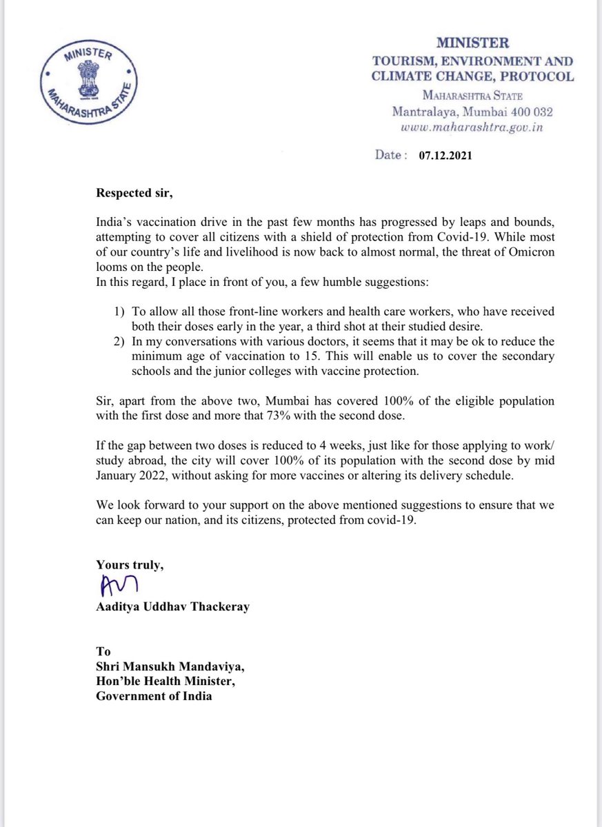 I’ve written to Health Minister (GoI) Shri <a href="/mansukhmandviya/">Dr Mansukh Mandaviya</a> ji, a few suggestions that have come from various interactions with doctors and those closely observing the covid situation closely, so that we can protect our citizens in the light of newly emerging variants.