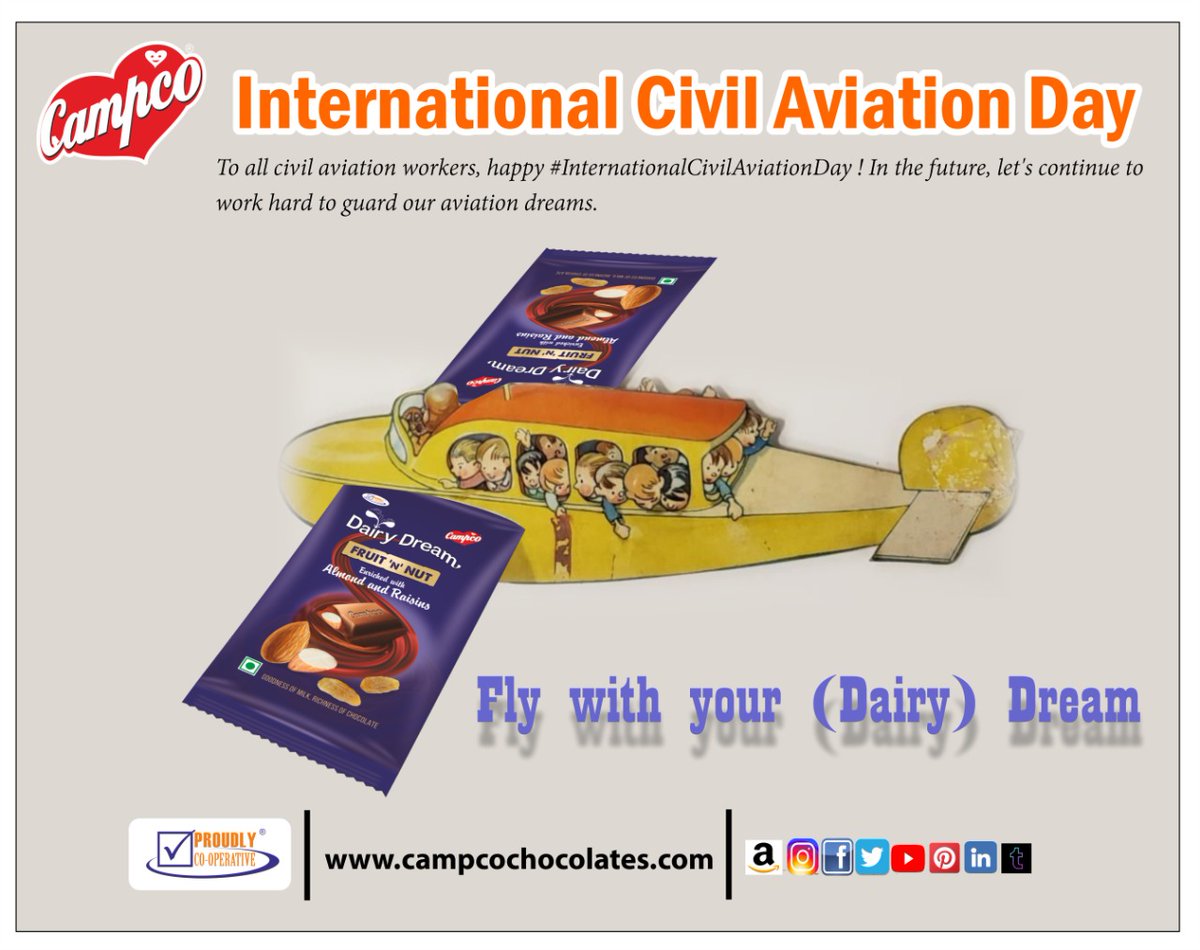 campcochocolate's tweet photo. To all civil aviation workers, happy #InternationalCivilAviationDay ! In the future, let's continue to work hard to guard our aviation dreams. #Campco #CampcoChocolate #Chocolate #DairyDream #FruitNNuts #Fruit&Nuts #Fruit #Nuts *"Fly with your (Dairy) Dream"* https://t.co/ryvPBl6aCW