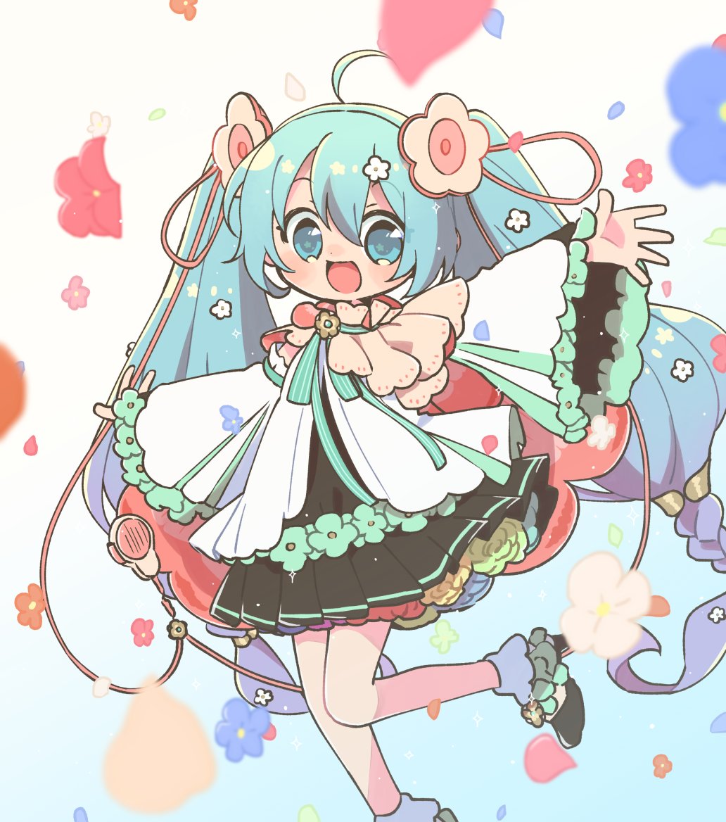 hatsune miku ,magical mirai miku 1girl flower solo long hair twintails hair flower hair ornament  illustration images