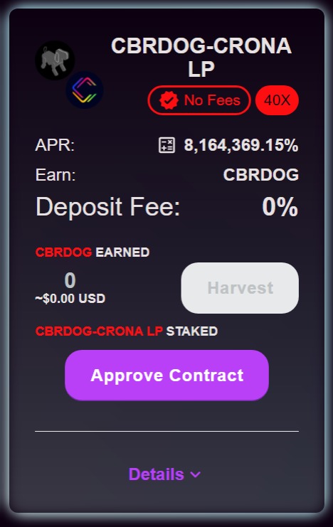 New CBRDOG-CRONA LP pool added to Cyber Dog Finance. Farm starts in 3 hours approx🚀🔥

<a href="/cryptocom/">Crypto.com</a> <a href="/cronaswap/">CronaSwap 🔥 #Cronos</a> <a href="/VVS_finance/">VVS-Finance</a> <a href="/TheCronicleNews/">TheCronicle.com - #CronosNews #Cronos #CRO #DeFi</a> <a href="/cronos_chain/">Cronos</a> @News_Cronos @BlackBirdFIn <a href="/MetaCronoFarms/">Meta crono</a> <a href="/DefiDirect/">Bomani Zhiwe</a> 

#Cronos #DeFi #YieldFarming #Staking #cryptotrading #cryptocurrency