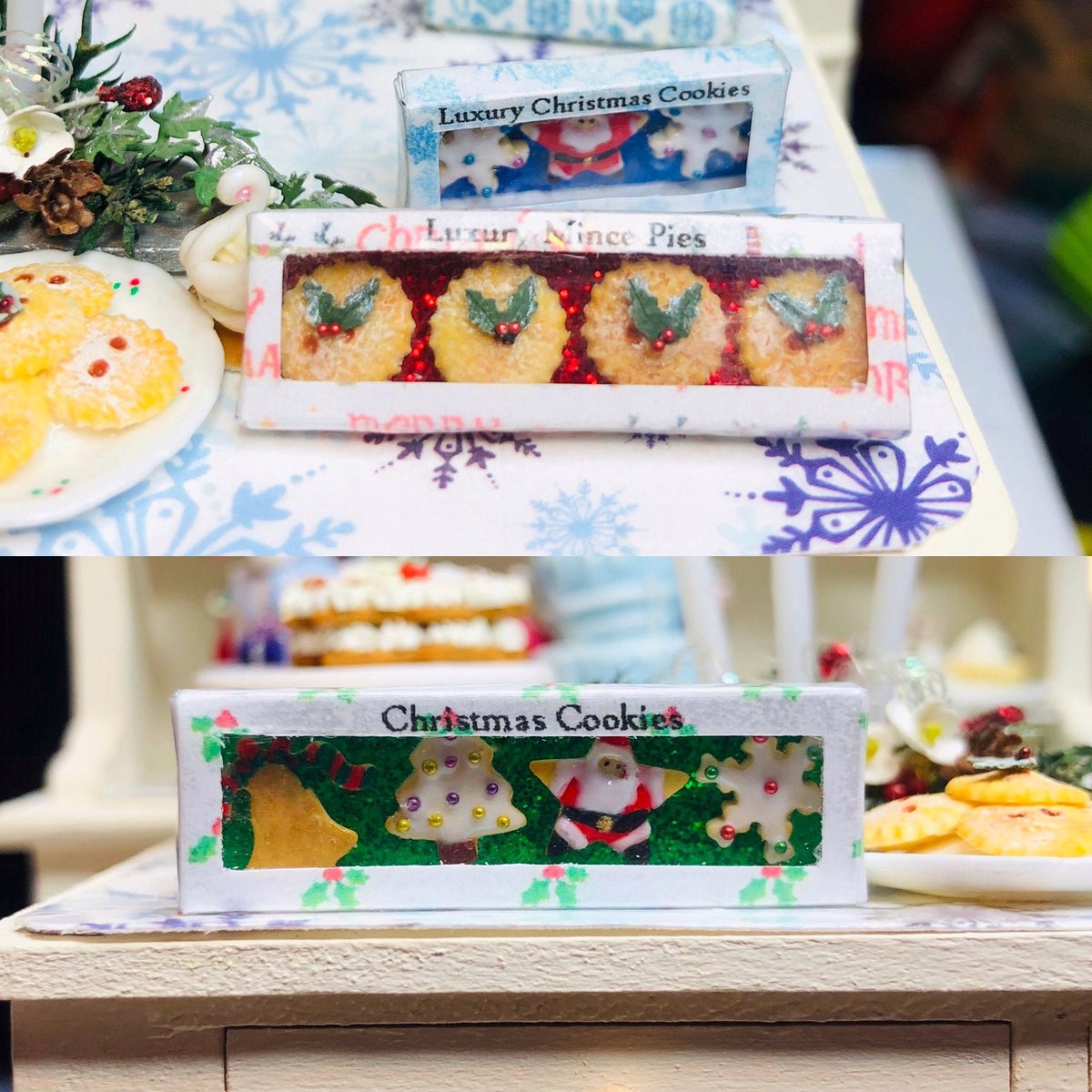 DollhouseK's tweet photo. DollhouseMiniature Christmas Food Cookies Handmade in the UK from Polymer Clay https://t.co/P5HMrzXvVu #christmas #dollhousefood #christmascookies #boxofbiscuits #giftpresent #nanmumgrandma https://t.co/zNNoeYNKw0