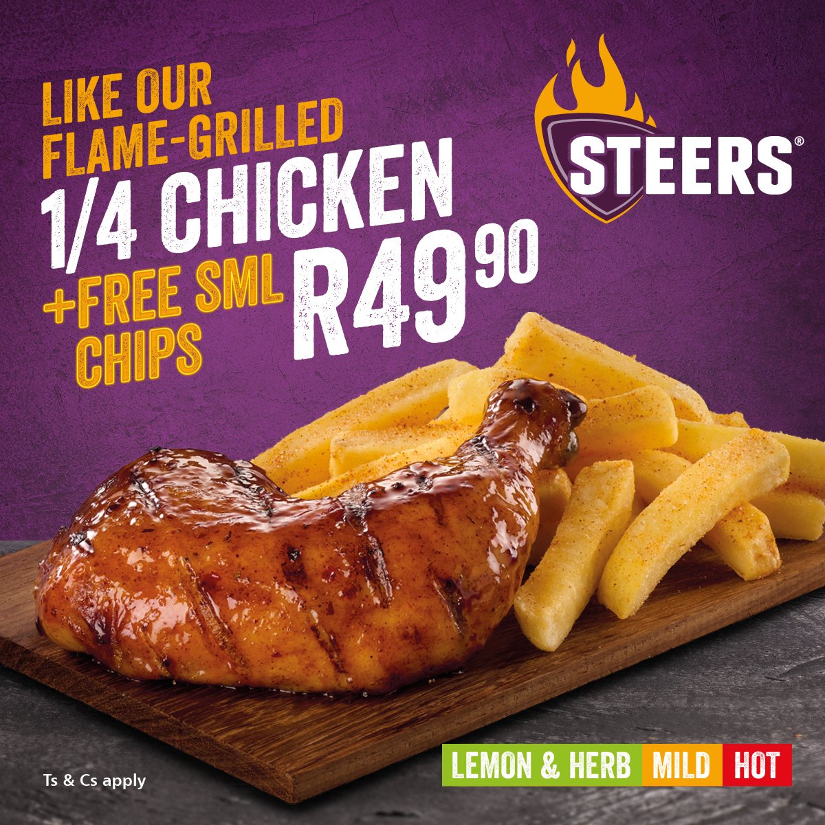 SteersSA's tweet photo. We aren’t just about real burgers🍔, we also got you with our flame-grilled #QuarterChicken plus free small chips🍟 for only R 49.90! 😉 Order & collect on our App or sit in.
https://t.co/CAr0DbJk07 https://t.co/5VFNzqKLgN