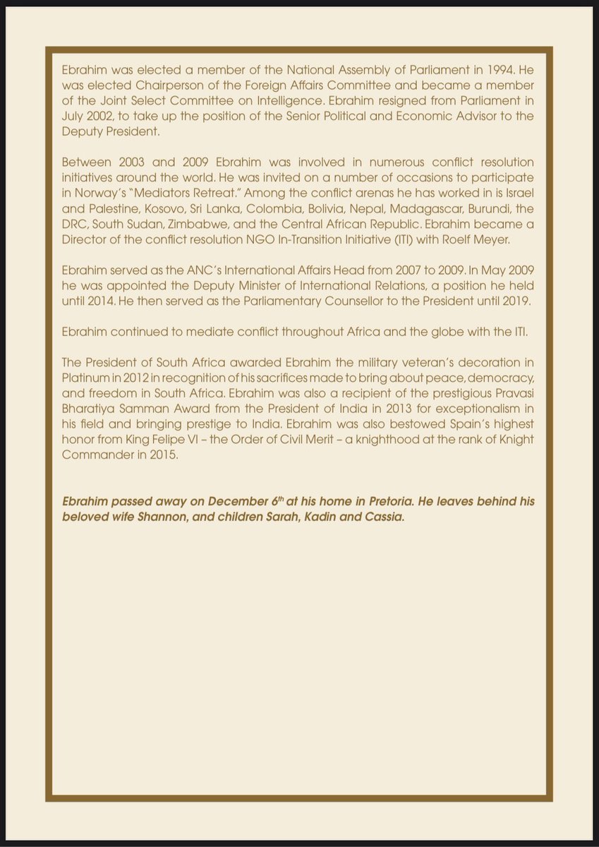 Special Provincial official Funeral Service for Ambassador Ebrahim Ismail Ebrahim 

#RIPEbrahimEbrahim 

YouTube Link: youtu.be/79v_YSQBeIw