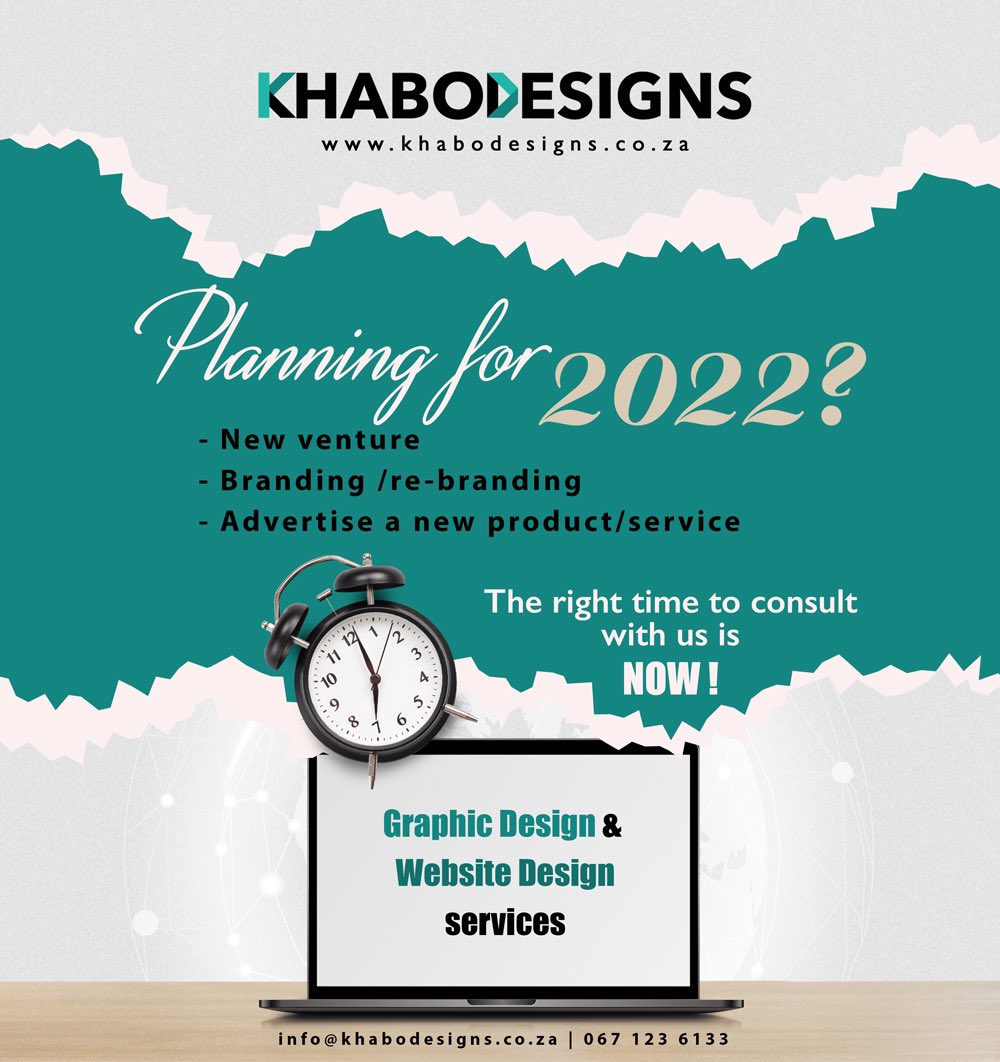KhaboDesigns's tweet photo. Planning for 2022? 🗓

For a new business venture, to brand/re-brand or advertise a new service/product 💡

The right time to start consulting with Khabo Designs is NOW! ⏰ 

We’re here to assist you with all the visual communications. https://t.co/gXh6PsvBf4