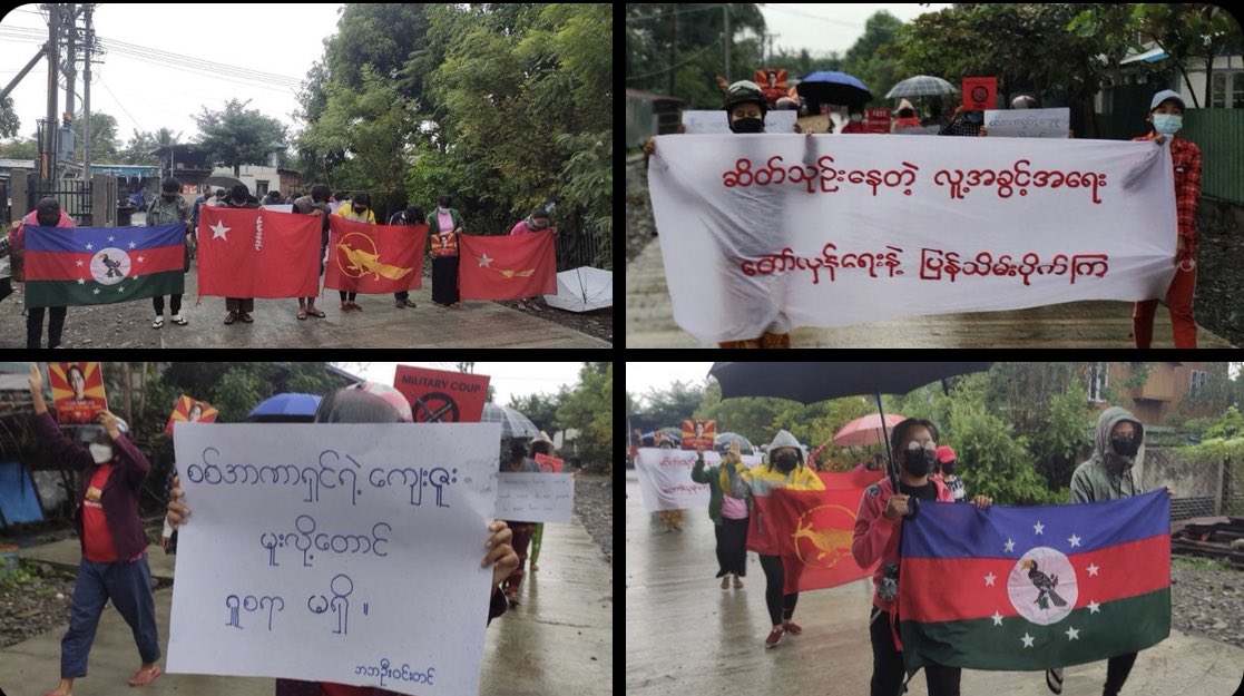 Diana267826's tweet photo. Pro-democracy residents of Kale marched once again and demonstrated a persistent protest to overthrow military regime this morning.   #Cambodia_RejectTerrorists #Dec7Coup #WhatsHappeningInMyanmar https://t.co/6Yad9HuqcV