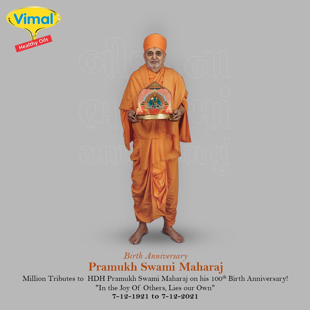 vimal_oil's tweet photo. Million Tributes to HDH Pramukh Swami Maharaj on his 100th Birth Anniversary!
"In the Joy Of Others, Lies our Own"
#BirthAnniversary #PramukhSwamiMaharaj #VimalOils #HealthyCooking #CookingOil #ChangeForHealth #HappyCooking #HomeCookedFlavours https://t.co/MHlq76VvVI
