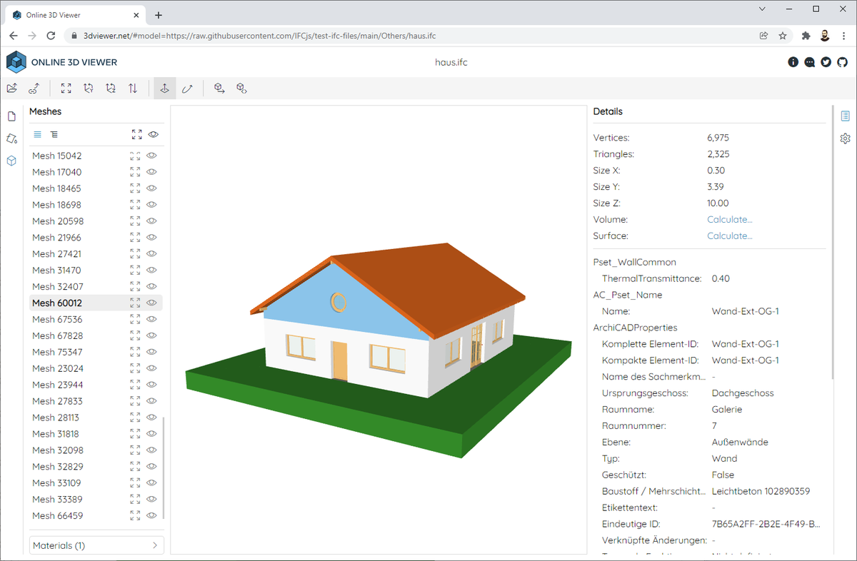 Online3DViewer's tweet photo. Among many other formats, Online 3D Viewer can import #ifc files, too. You can check not only the geometry, but the properties of the selected elements, too. Importer is powered by @ifc_js,  visualization is done by @threejs.

https://t.co/6ZTjoYibu0

#BIM #AEC #openbim https://t.co/bunh0zFguL