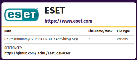 ladislav_b's tweet image. My #EsetLogParser is referenced in @SANSInstitute #Windows Third Party Apps #Forensics #Poster

🖼️ sans.org/posters/window…

🛠️ github.com/laciKE/EsetLog…

I am happy that my #Python script for parsing @ESET #antivirus logs helps the #DFIR community 🙂 @sansforensics @SANSDefense