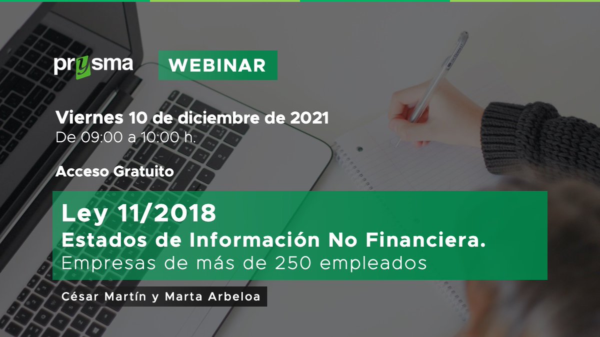 _prysma's tweet photo. El viernes 10 de dic. de 09:00 a 10:00, te invitamos a participar en un #webinarPrysma. Analizaremos cómo elaborar un Estado de información no financiera de acuerdo a la Ley 11/2018 👇

https://t.co/zq8eOXod2Q

#webinar #informesnofinancieros #empresas #organizacion #somosprysma https://t.co/J93MRy9esR