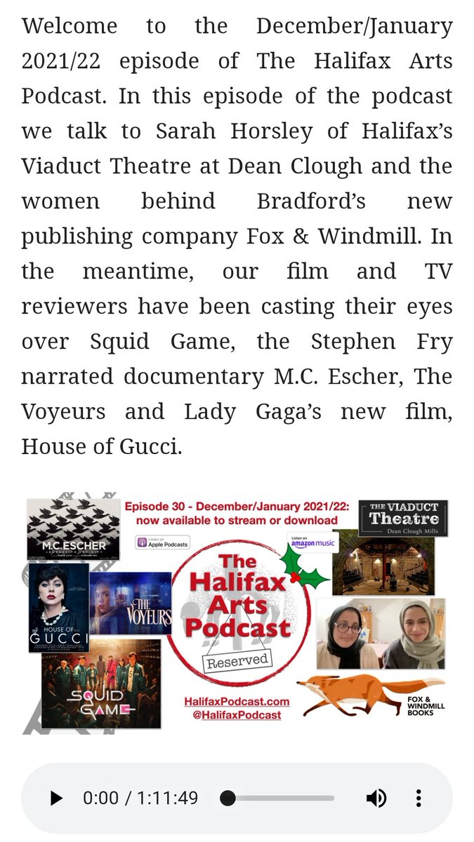 FoxandWindmill's tweet photo. Good morning our fellow foxes

We have been kindly featured in the December episode of the @HalifaxPodcast

Never thought we'd see @FoxandWindmill alongside #HouseofGucci &amp; #SquidGame but here we are! 

Listen here 👇🏽
https://t.co/IgLA5utcOS

#FoxandWindmill🦊 https://t.co/CKkvWnk7nj