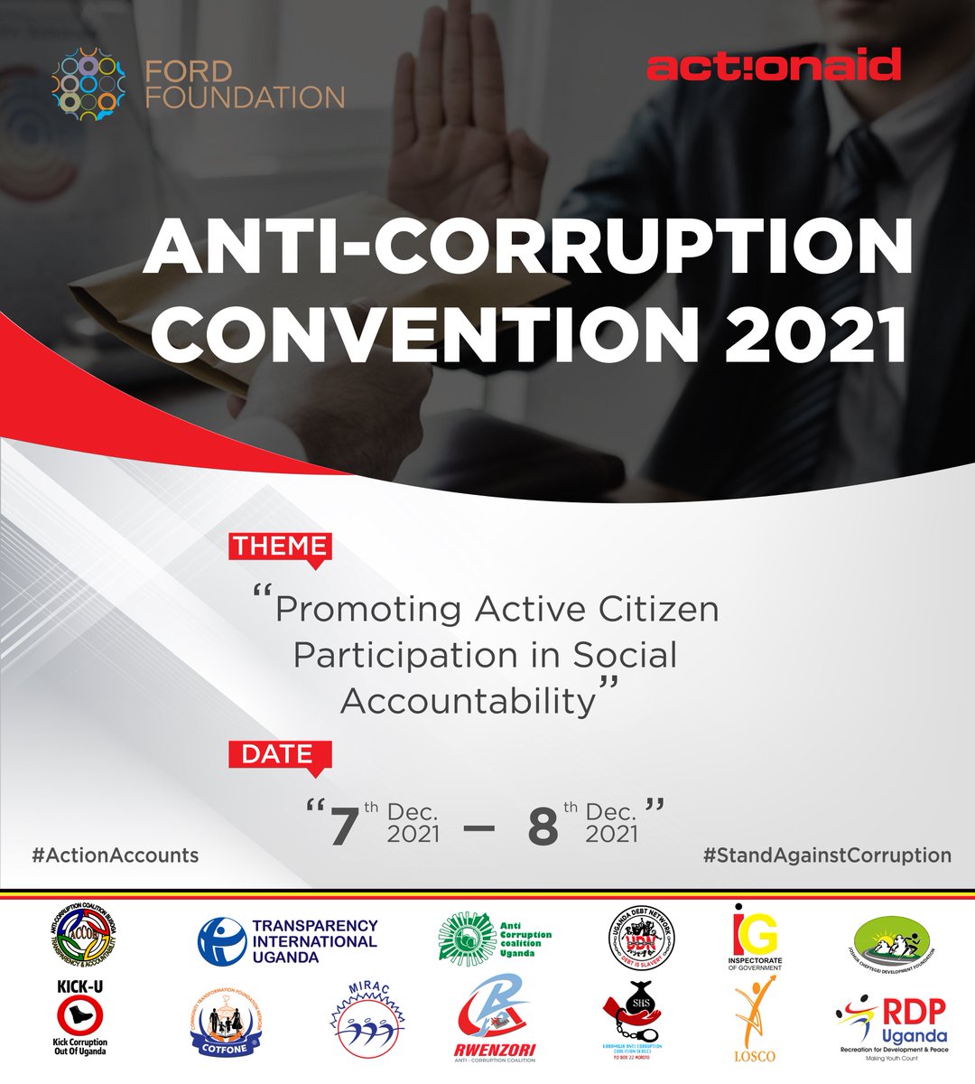 RdpUganda's tweet photo. Happening now: Anti Corruption Convention 2021.
#StandingAgainstCorruption #ActionAccounts
@actionaiduganda @FordFoundation @Accu_Ug @ugandadebtnet @tiuganda1 https://t.co/uuJ8WzInyk