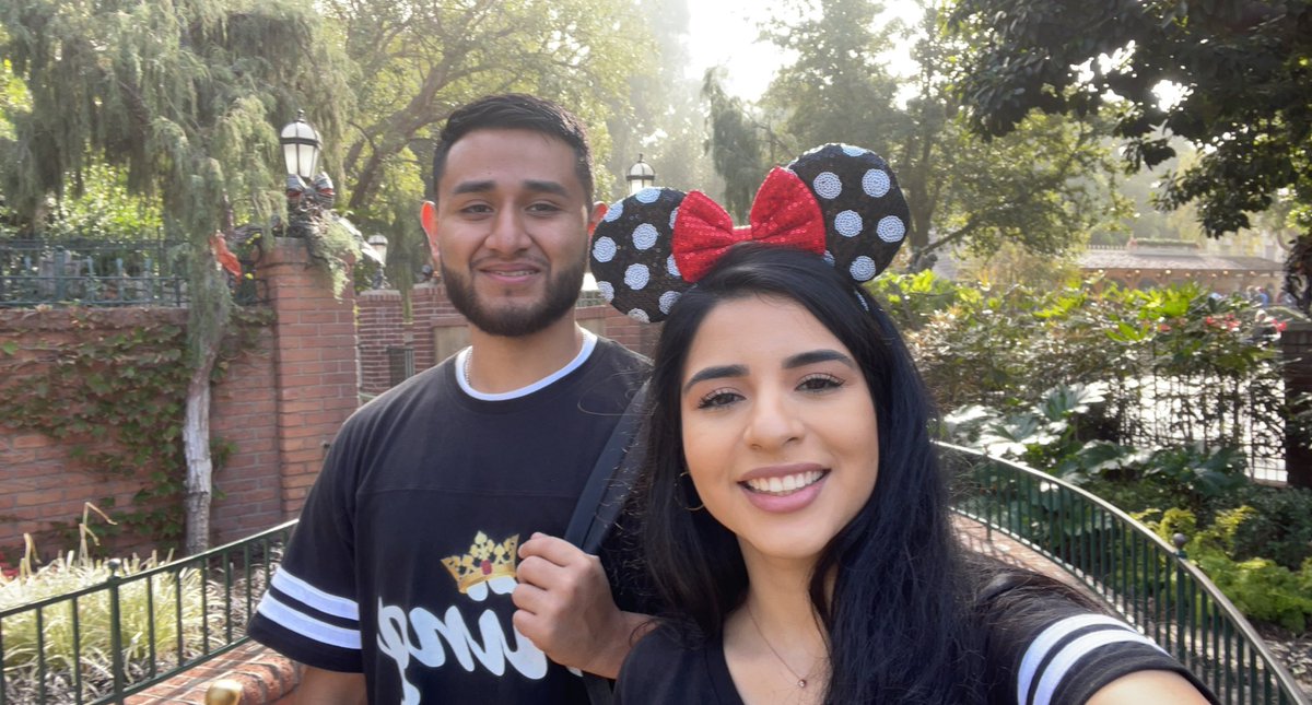 Mariaaageeee's tweet photo. My boyfriend took me to Disneyland &amp; surprised me with matching shirts 🥺 
I love this man❤️ https://t.co/XksaADuIij