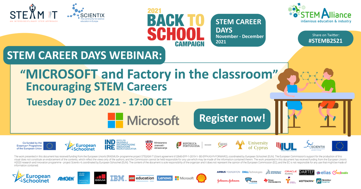 stemalliance_eu's tweet photo. ⚙️ Did you know that setting a factory project in your classroom is possible?
👨🏫 @MicrosoftEDU together with Jorge Sottomaior, a teacher in the industrial area, will tell you how!
🚨 JOIN TODAY'S WEBINAR AT 17:00 CET! 🚨
Don't miss the opportunity! 👉 https://t.co/4D5M3JXp5C https://t.co/wBUIQwZ3nL