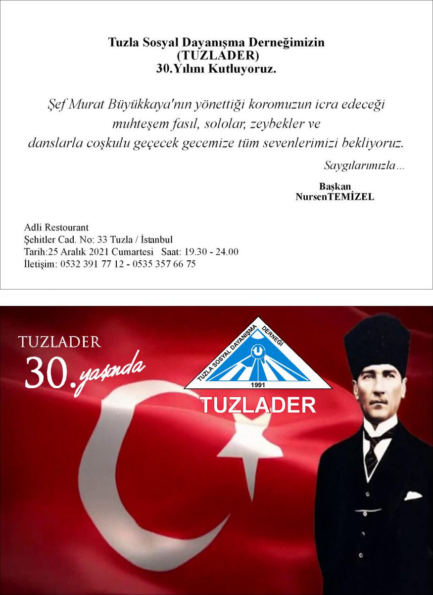 TUZLADER 30.YIL gecemize tüm sevenlerimizi bekliyoruz.