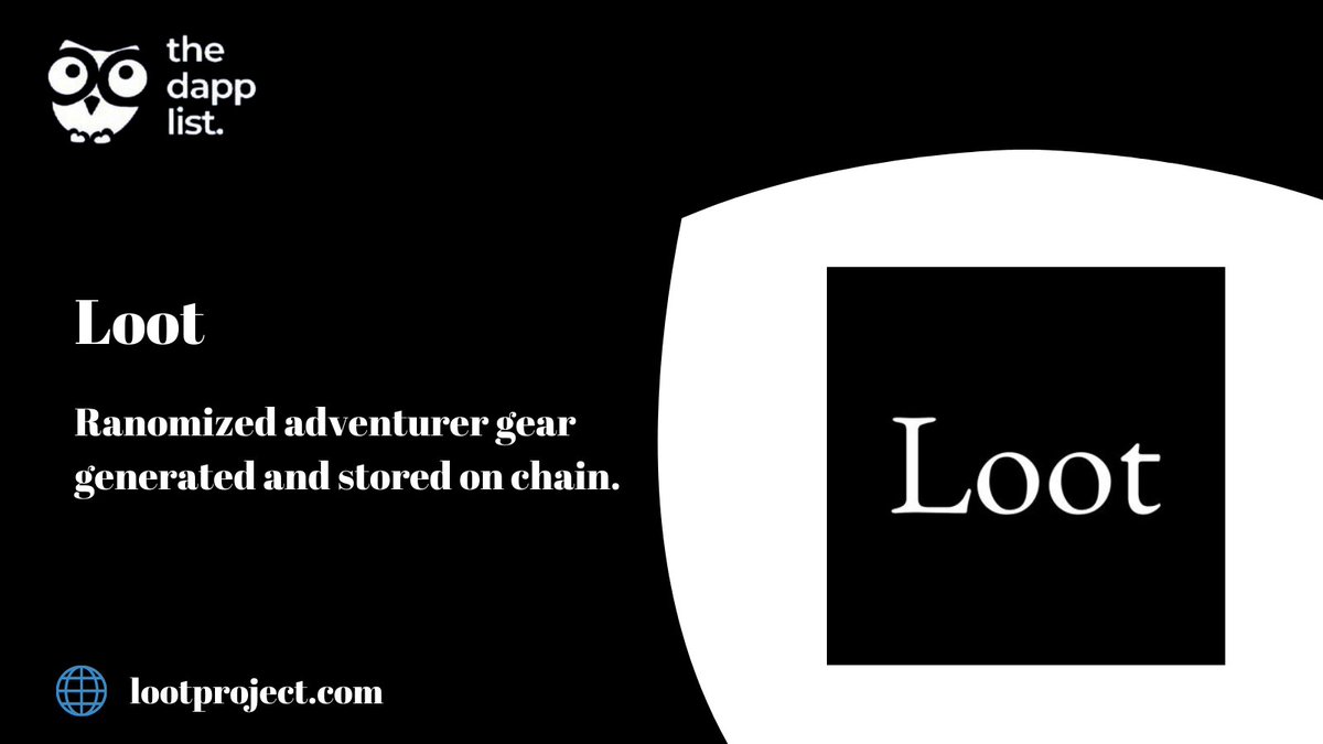 defiarena's tweet image. .@lootproject listed this week on @thedapplist V2
 
Loot is randomized adventurer gear generated and stored on-chain. There are 8,000 bags full of Loot, discovered by adventurers.

#TraverseToWeb3 w/ $WISE v2.thedapplist.com