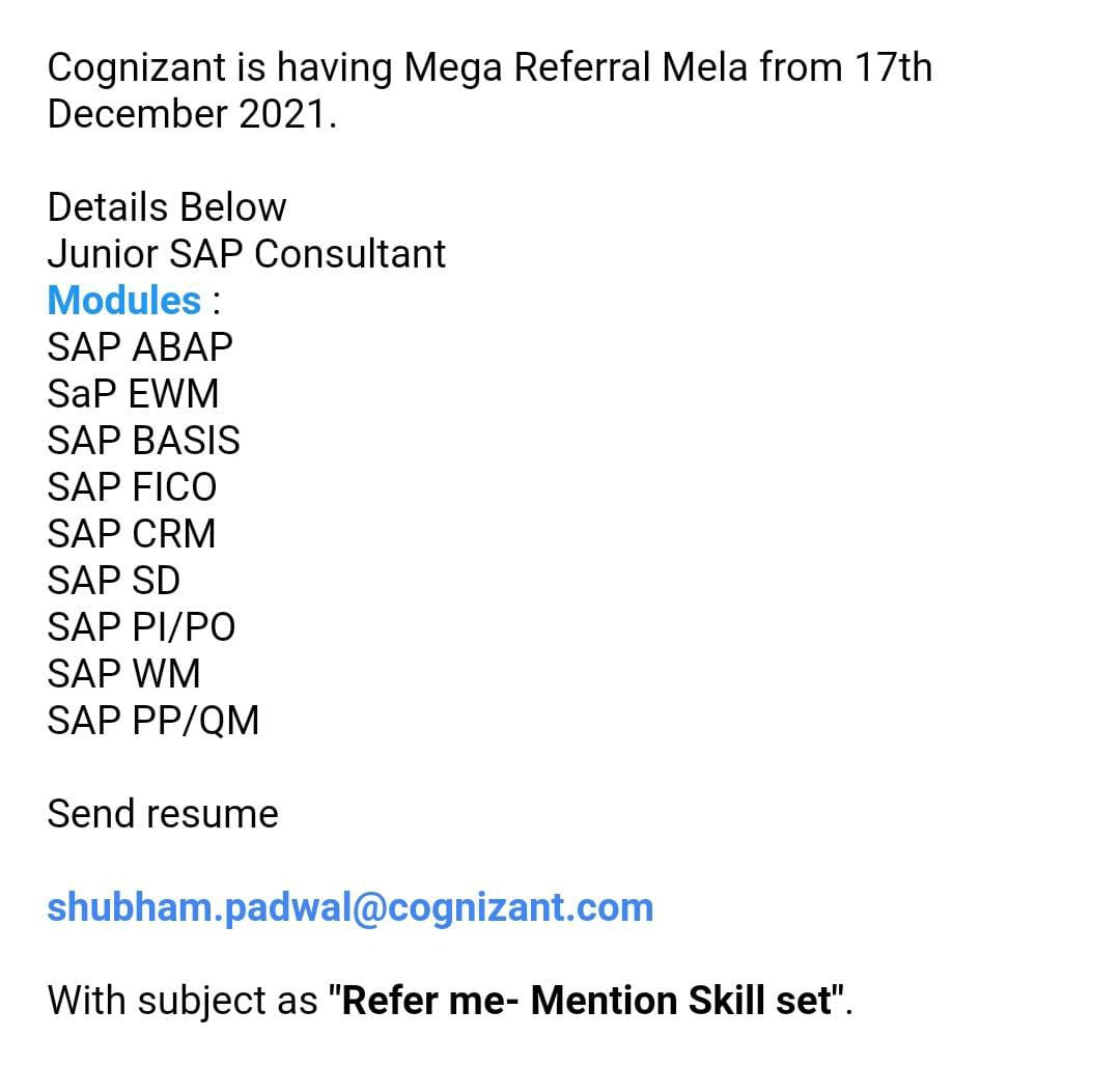 GlobalCoachITA1's tweet photo. #sap #abap #Hiring #cognizant #fico https://t.co/x3rzkBSlBz