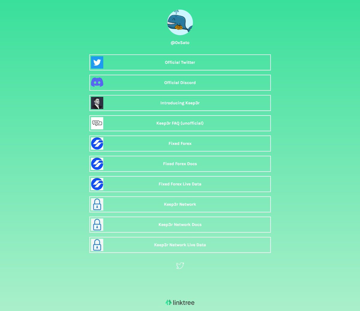 0xSato's tweet photo. All important links for @thekeep3r $KP3R #KP3R
https://t.co/II13lWbIde
@thekeep3r (four projects , #Keep3rv2 | #FixedForex | #OptionsLM | #v3incentives), is 1/2 of @AndreCronjeTech (#FatherOfDeFi)'s FULL time project.
#DeForex https://t.co/o0ufLDd7hb