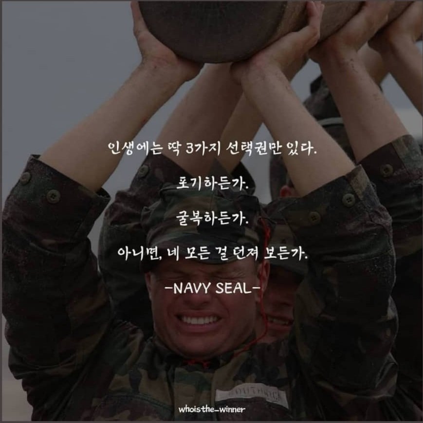 포기는 없다!
#명언 #NAVY/SEAL #포기란없다 #UDT/SEAL #꿈